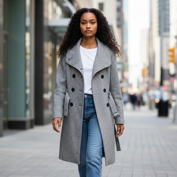 Vintage GUESS Tweed Trench Coat - Small, Double-Breasted & Belted - Like New - Picture 11 of 11